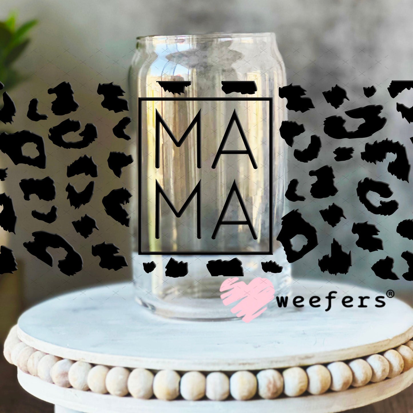 UV DTF Cup Wraps - Mama Black Cheetah 16oz Libbey Glass Original Size Weefers