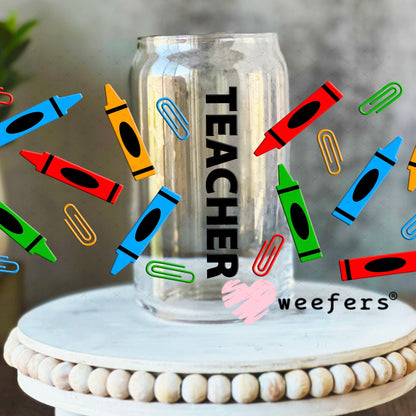 UV DTF Cup Wraps - Teacher Crayons 16oz Libbey Glass Original Size Weefers