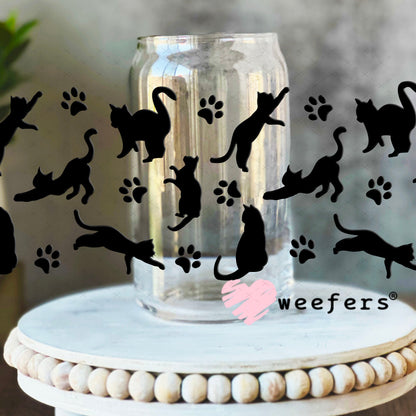 UV DTF Cup Wraps - Black Playful Cats 16oz Libbey Glass Original Size Weefers