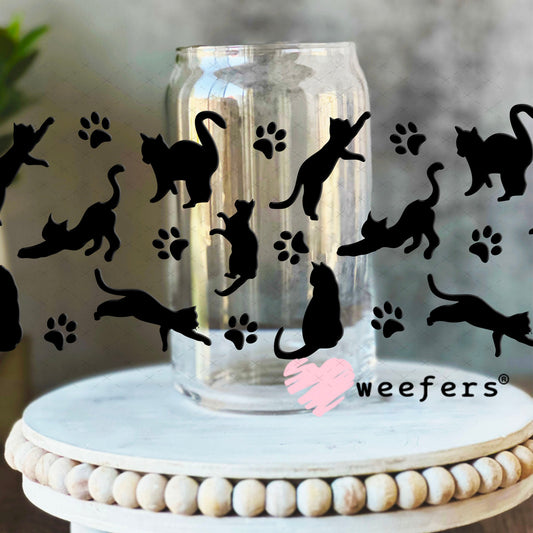 UV DTF Cup Wraps - Black Playful Cats 16oz Libbey Glass Original Size Weefers