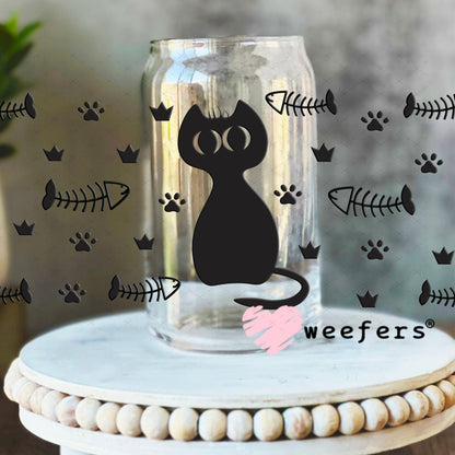 UV DTF Cup Wraps - Black Cat Fish Bones 16oz Libbey Glass Original Size Weefers