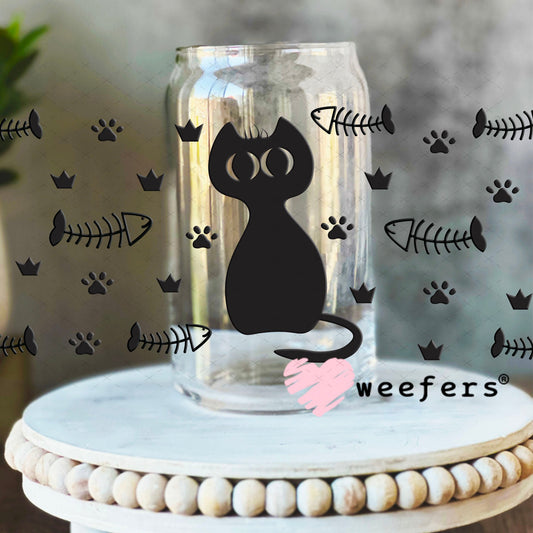 UV DTF Cup Wraps - Black Cat Fish Bones 16oz Libbey Glass Original Size Weefers