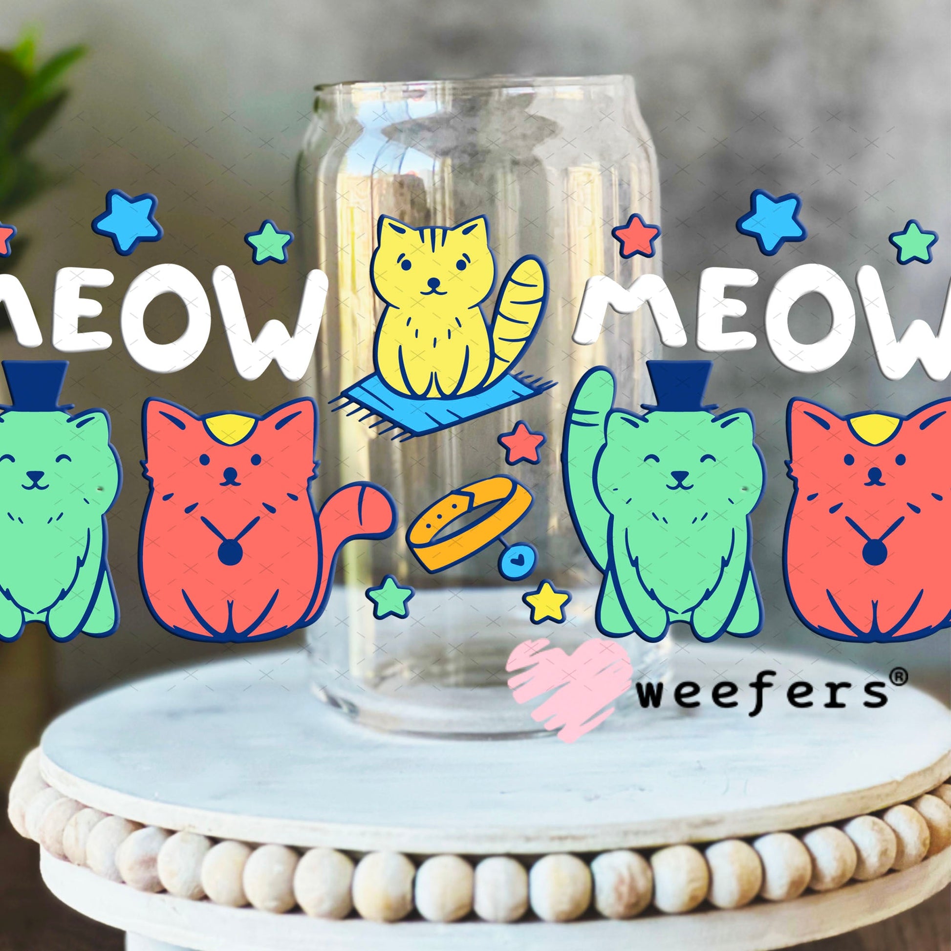 UV DTF Cup Wraps - Meow Cat Friends 16oz Libbey Glass Original Size Weefers