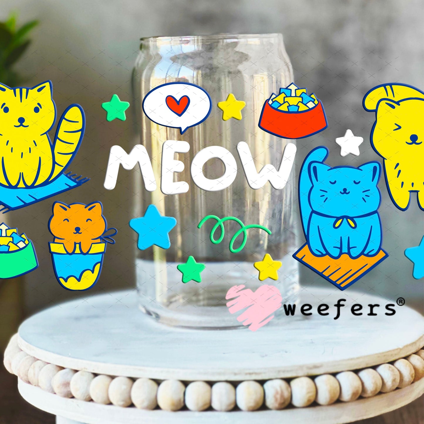 UV DTF Cup Wraps - Meow Cats 16oz Libbey Glass Original Size Weefers
