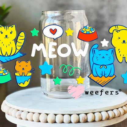 UV DTF Cup Wraps - Meow Cats 16oz Libbey Glass Original Size Weefers