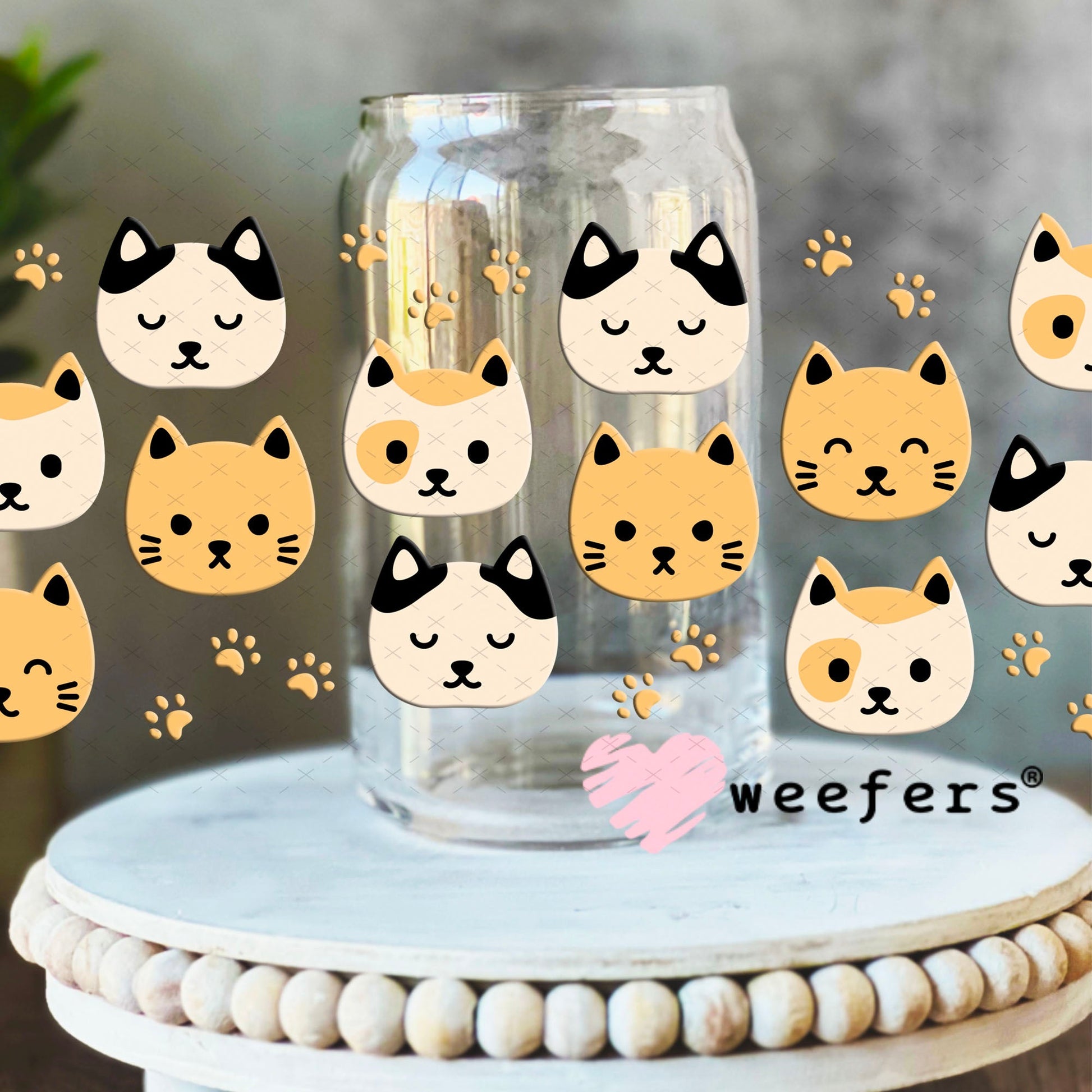 UV DTF Cup Wraps - Cat Heads 16oz Libbey Glass Original Size Weefers