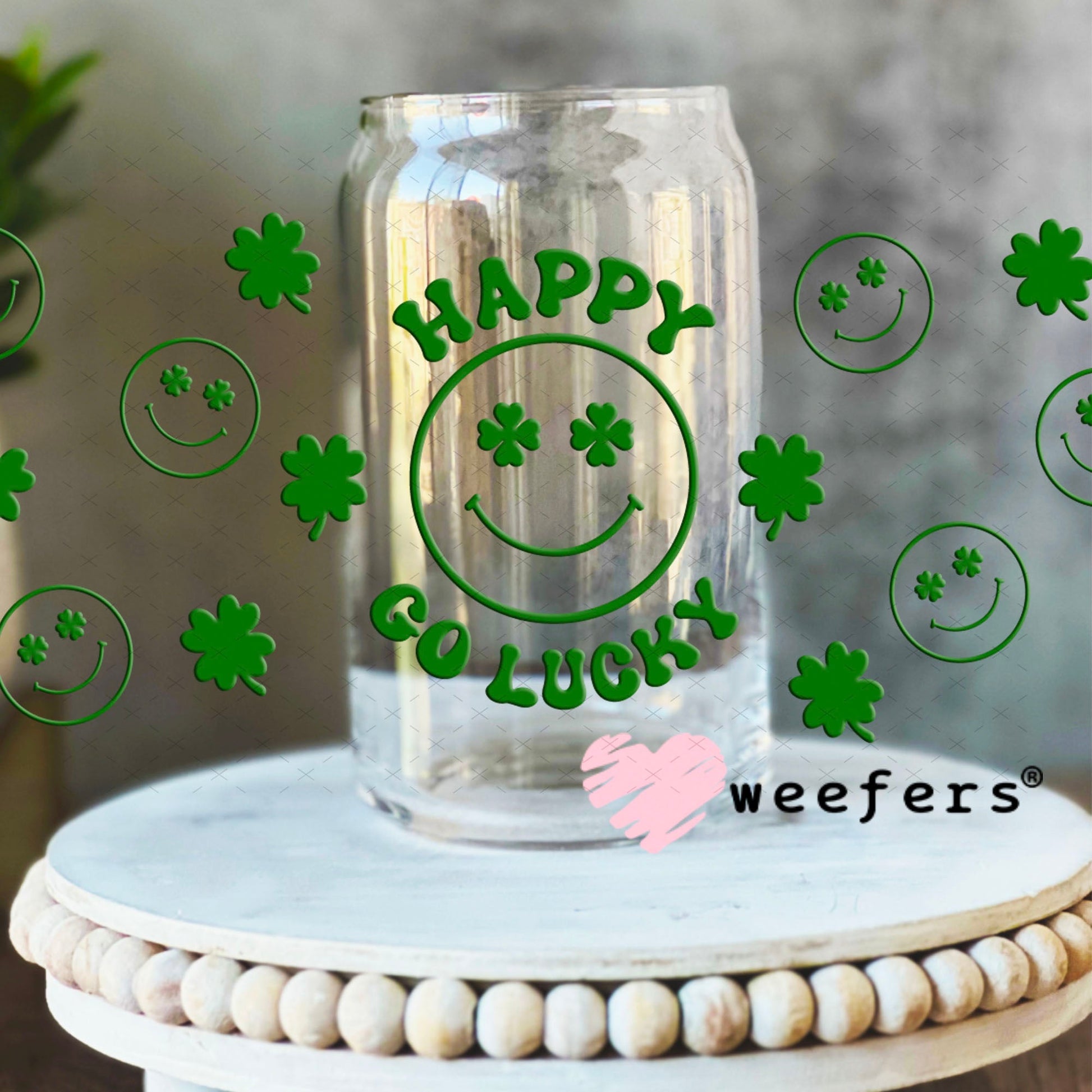 UV DTF Cup Wraps - Happy Go Luck 16oz Libbey Glass Original Size Weefers