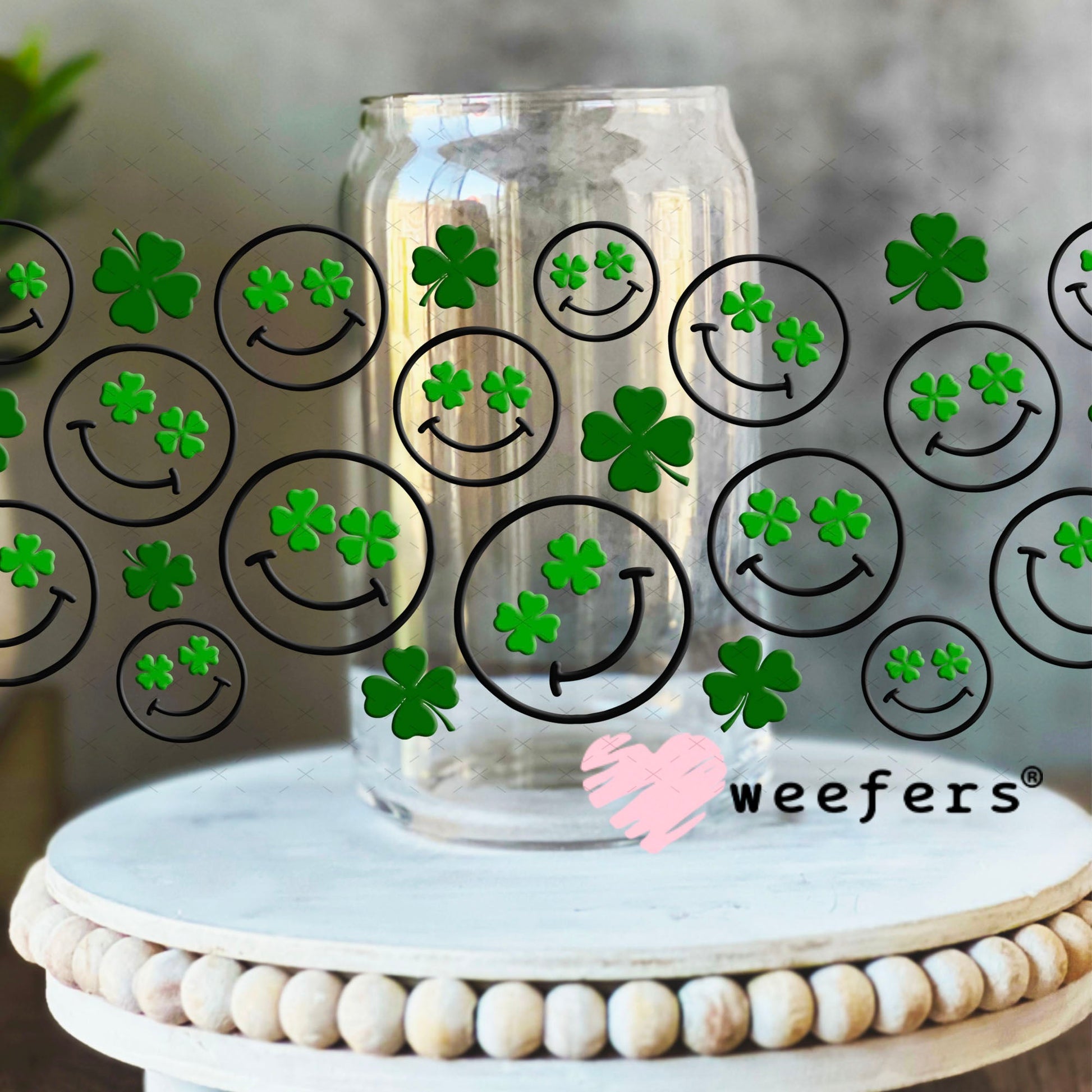 UV DTF Cup Wraps - St Patrick's Day Happy Faces 16oz Libbey Glass Original Size Weefers