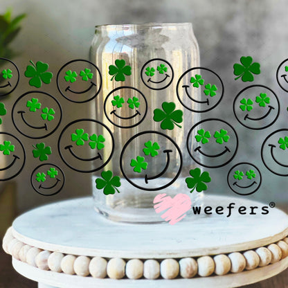 UV DTF Cup Wraps - St Patrick's Day Happy Faces 16oz Libbey Glass Original Size Weefers