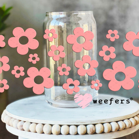 UV DTF Cup Wraps - Pink Daisy 16oz Libbey Glass Original Size Weefers
