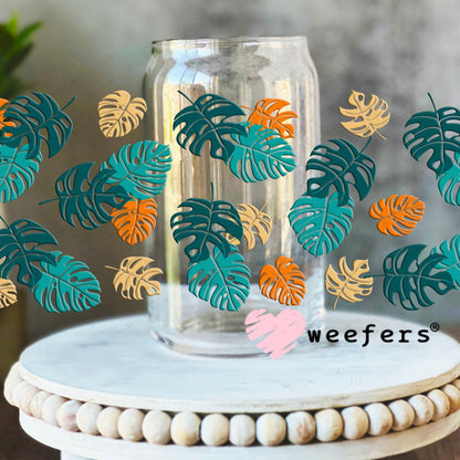 UV DTF Cup Wraps - Monstera Leaves 16oz Libbey Glass Original Size Weefers