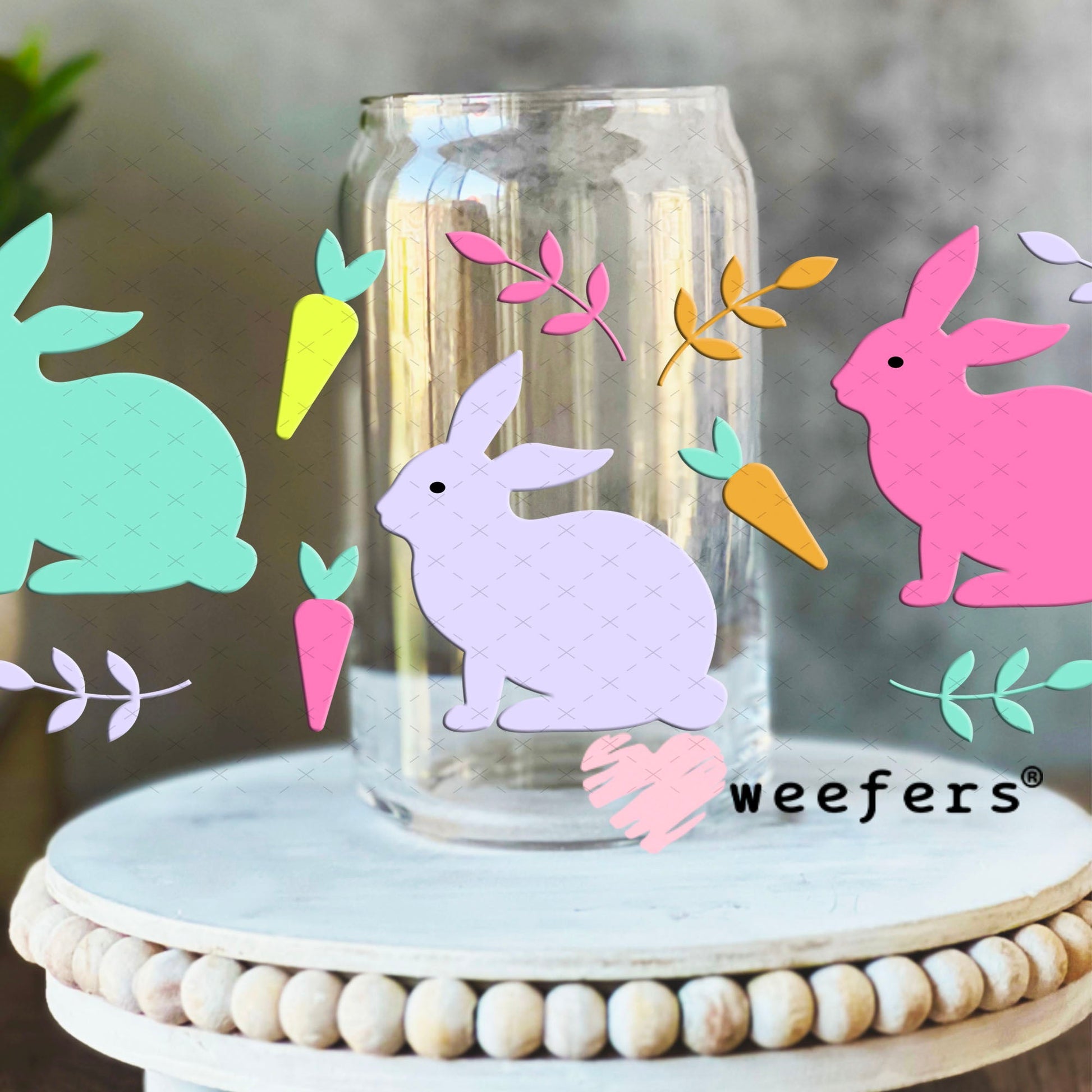 UV DTF Cup Wraps - Easter Rabbits 16oz Libbey Glass Original Size Weefers
