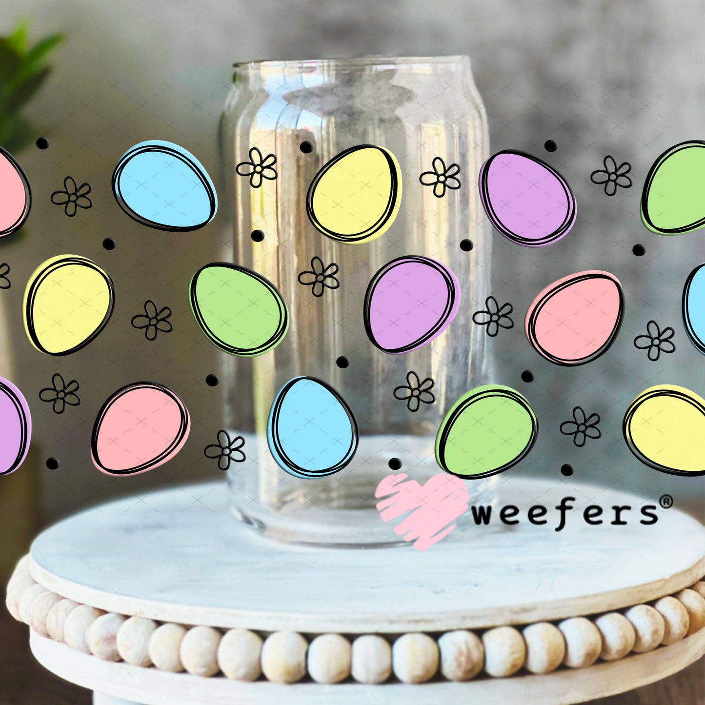 UV DTF Cup Wraps - Colorful Easter Eggs 16oz Libbey Glass Original Size Weefers