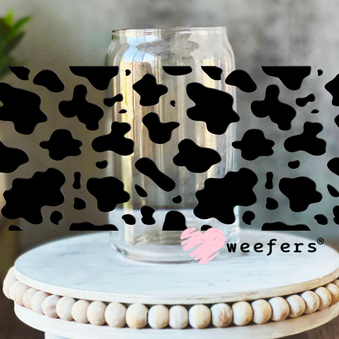 UV DTF Cup Wraps - Cow Print 16oz Libbey Glass Original Size Weefers