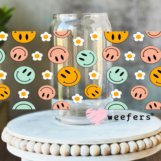 UV DTF Cup Wraps - Happy Retro Faces 16oz Libbey Glass Original Size Weefers