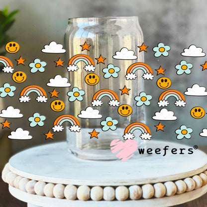 UV DTF Cup Wraps - Rainbow Happy Faces 16oz Libbey Glass Original Size Weefers