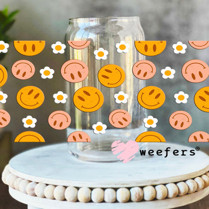 UV DTF Cup Wraps - Retro Happy Faces 16oz Libbey Glass Original Size Weefers