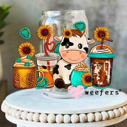 UV DTF Decal - Coffee Highlander Cow Western 16oz Libbey Glass Original Size Weefers