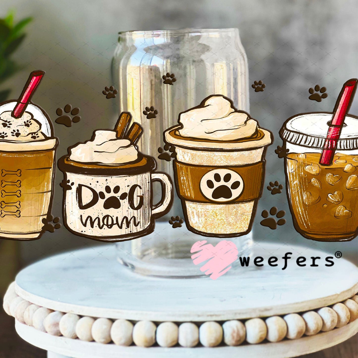 UV DTF Cup Wraps - Dog Mom Coffee 16oz Libbey Glass Original Size Weefers