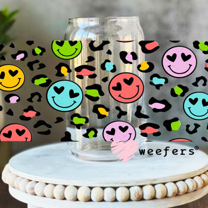 UV DTF Cup Wraps - Happy Cheetah Faces 16oz Libbey Glass Original Size Weefers