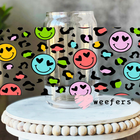 UV DTF Cup Wraps - Happy Cheetah Faces 16oz Libbey Glass Original Size Weefers