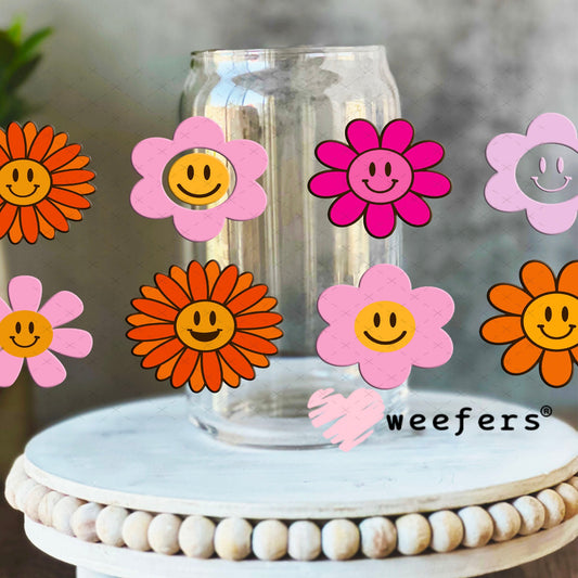 UV DTF Cup Wraps - Happy Flowers 16oz Libbey Glass Original Size Weefers