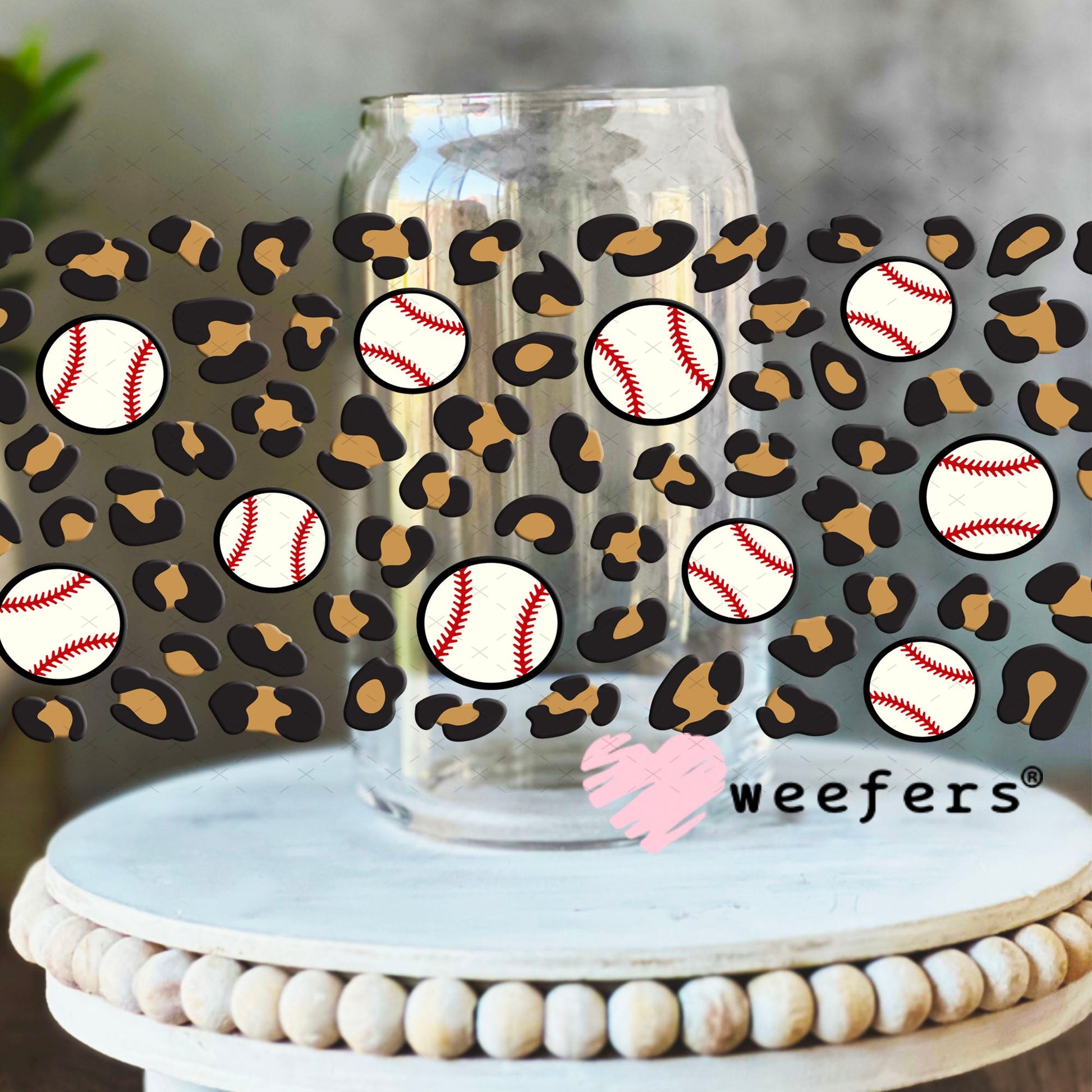 UV DTF Cup Wraps - Cheetah Baseball 16oz Libbey Glass Original Size Weefers