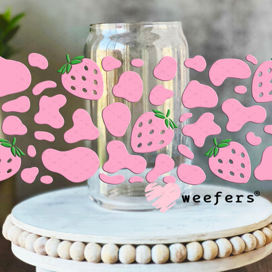 UV DTF Cup Wraps - Pink Strawberries 16oz Libbey Glass Original Size Weefers