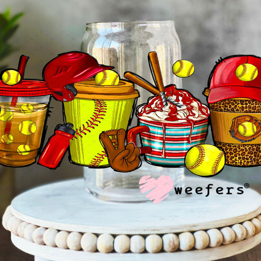 UV DTF Cup Wraps - Softball Coffee 16oz Libbey Glass Original Size Weefers