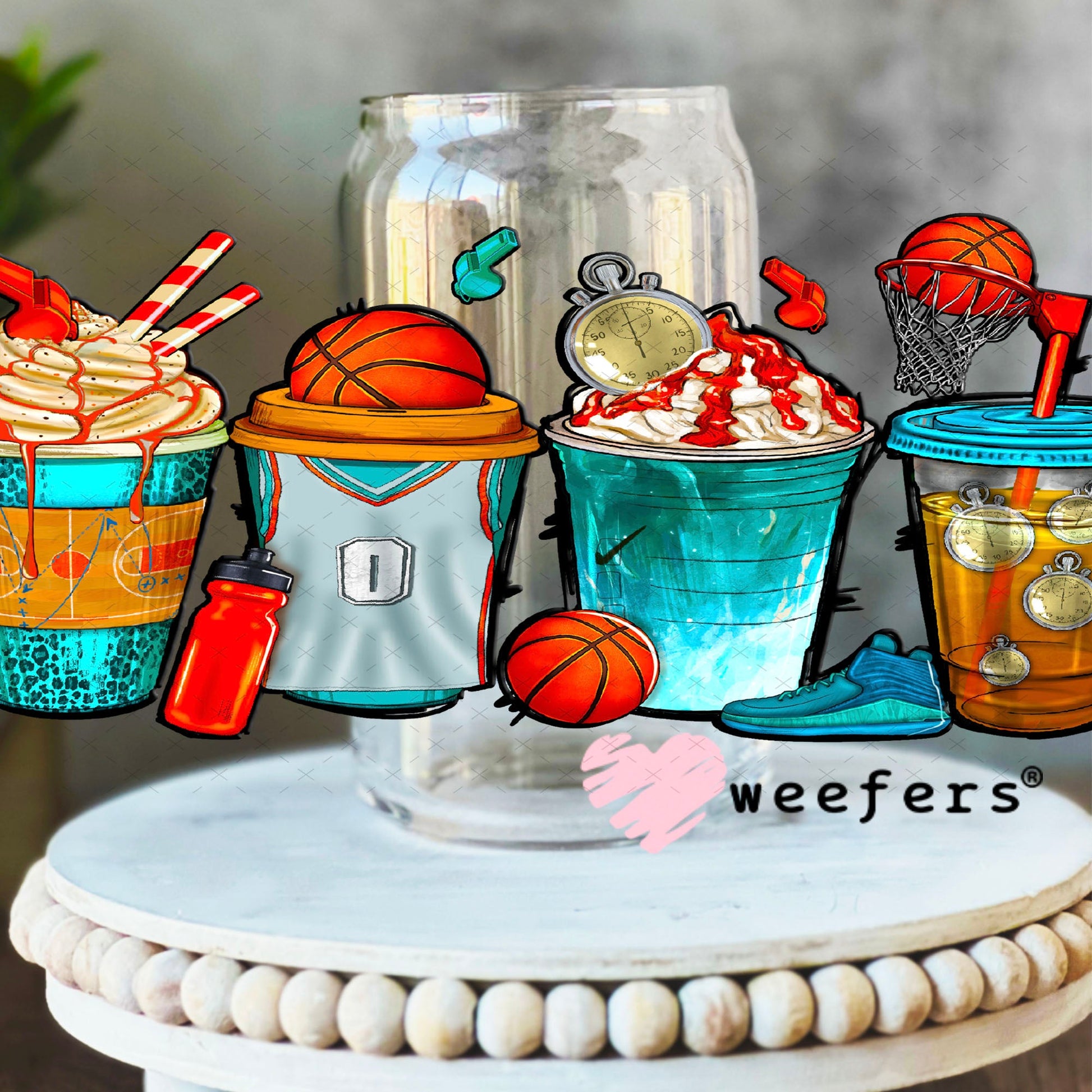 UV DTF Cup Wraps - Basketball Coffee 16oz Libbey Glass Original Size Weefers