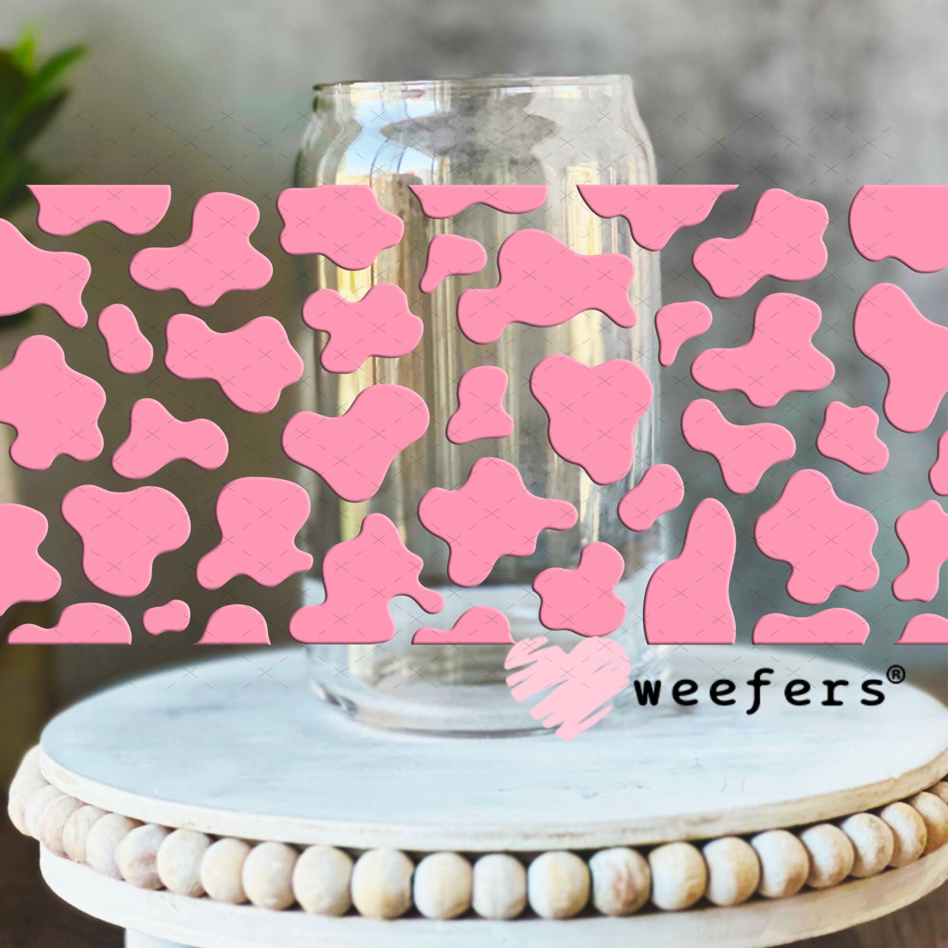UV DTF Cup Wraps - Pink Cow Print 16oz Libbey Glass Original Size Weefers