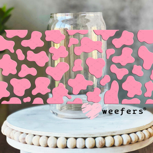 UV DTF Cup Wraps - Pink Cow Print 16oz Libbey Glass Original Size Weefers