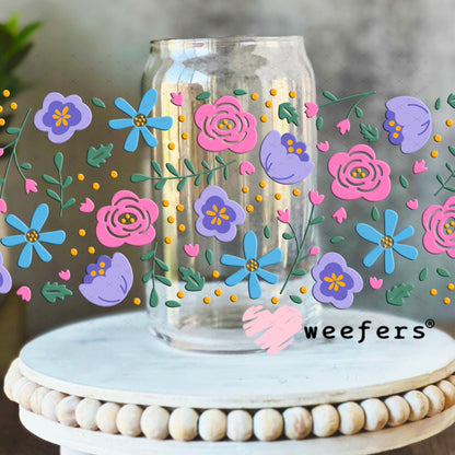 UV DTF Cup Wraps - Pink and Purple flowers 16oz Libbey Glass Original Size Weefers