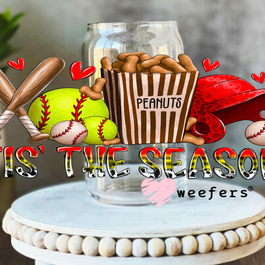 UV DTF Cup Wraps - Tis' The Season Softball 16oz Libbey Glass Original Size Weefers