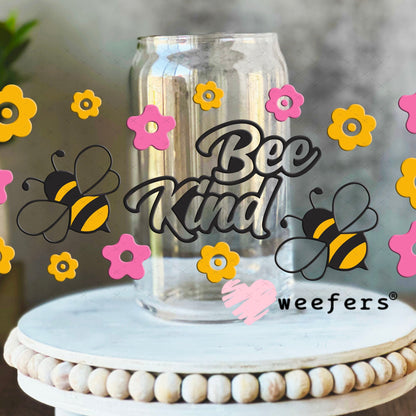 UV DTF Cup Wraps - Bee Kind 16oz Libbey Glass Original Size Weefers