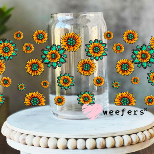 UV DTF Cup Wraps - Western Sunflowers 16oz Libbey Glass Original Size Weefers