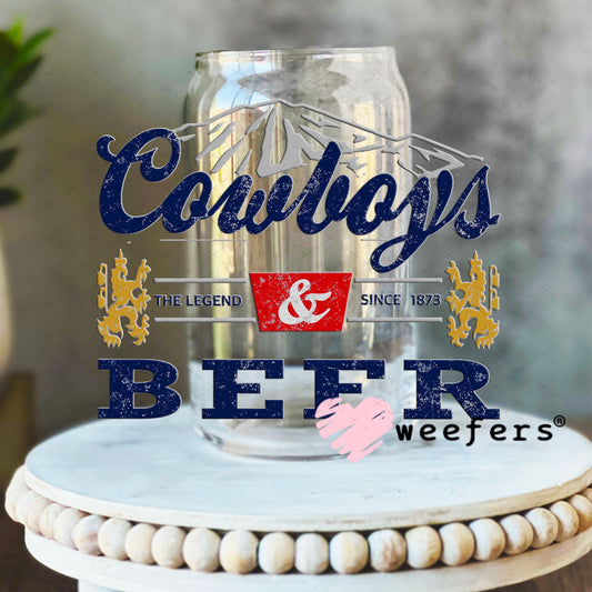UV DTF Decal - Cowboys Beer 16oz Libbey Glass Original Size Weefers