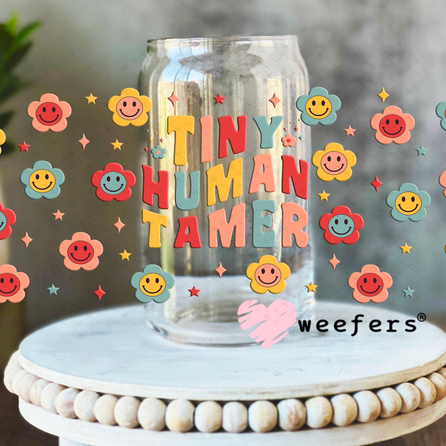 UV DTF Cup Wraps - Tiny Human Tamer 16oz Libbey Glass Original Size Weefers