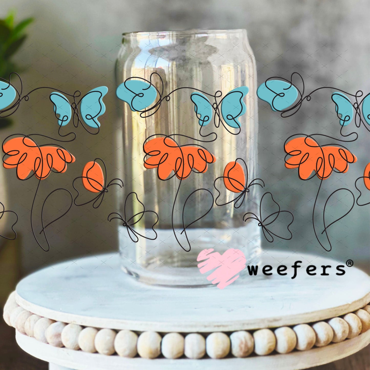 UV DTF Cup Wraps - Abstract Butterflies 16oz Libbey Glass Original Size Weefers