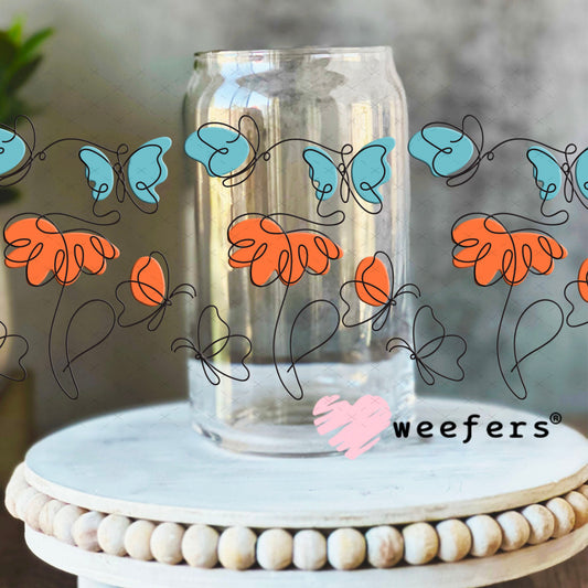 UV DTF Cup Wraps - Abstract Butterflies 16oz Libbey Glass Original Size Weefers