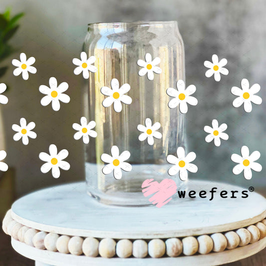 UV DTF Cup Wraps - White Daisies 16oz Libbey Glass Original Size Weefers