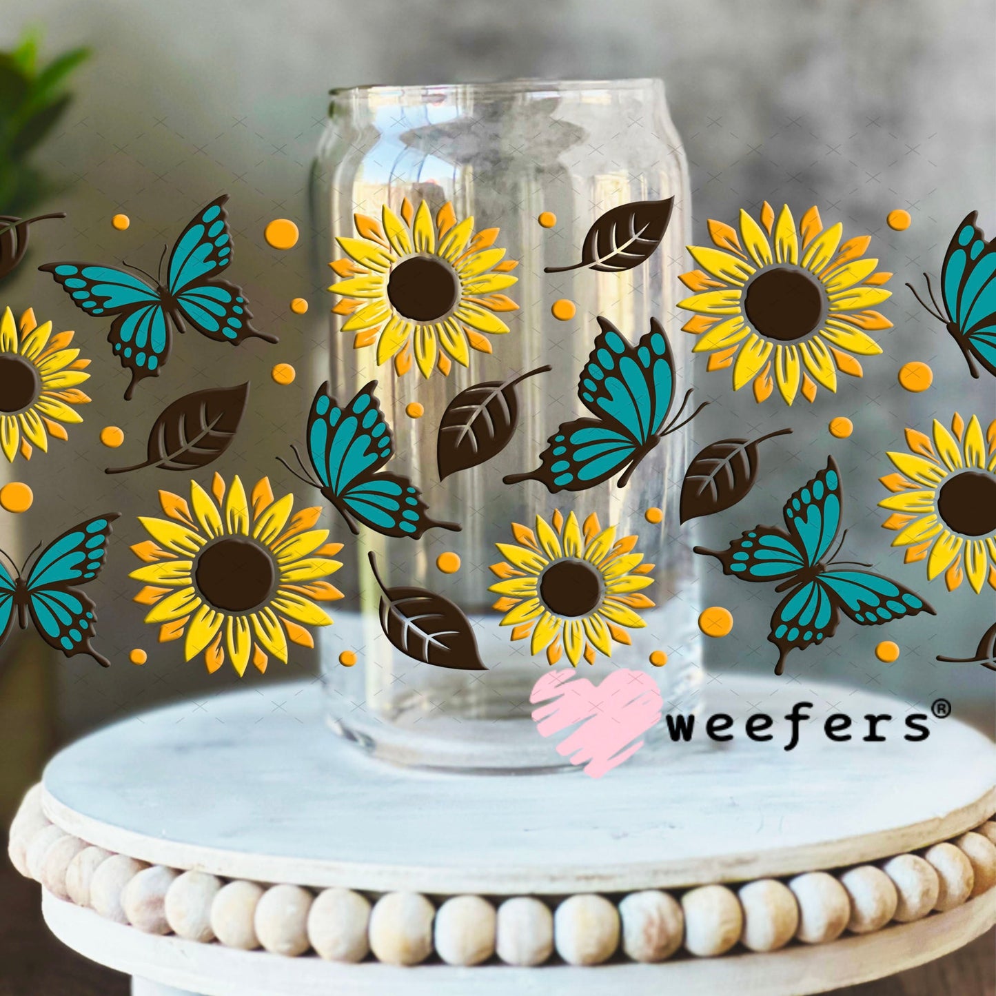 UV DTF Cup Wraps - Sunflowers and Butterflies 16oz Libbey Glass Original Size Weefers
