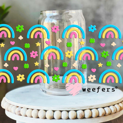 UV DTF Cup Wraps - Rainbows Blue Yellow Pink 16oz Libbey Glass Original Size Weefers
