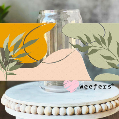 UV DTF Cup Wraps - Abstract Green Orange Leaves 16oz Libbey Glass Original Size Weefers