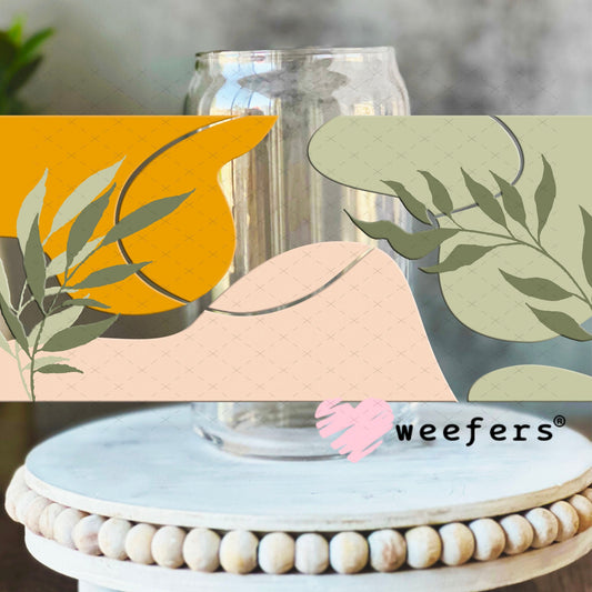 UV DTF Cup Wraps - Abstract Green Orange Leaves 16oz Libbey Glass Original Size Weefers