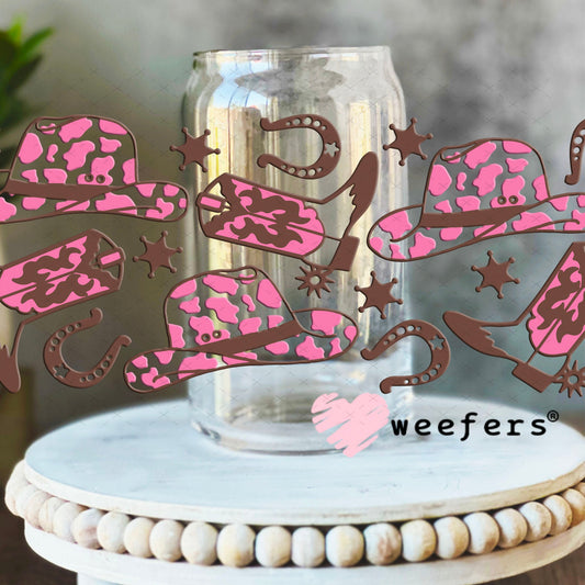 UV DTF Cup Wraps - Pink Brown Cowgirl Things 16oz Libbey Glass Original Size Weefers