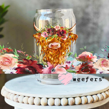 UV DTF Cup Wraps - Highland cow Mauve 16oz Libbey Glass Original Size Weefers