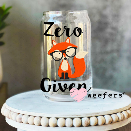 UV DTF Decal - Zero Fox Given 16oz Libbey Glass Original Size Weefers