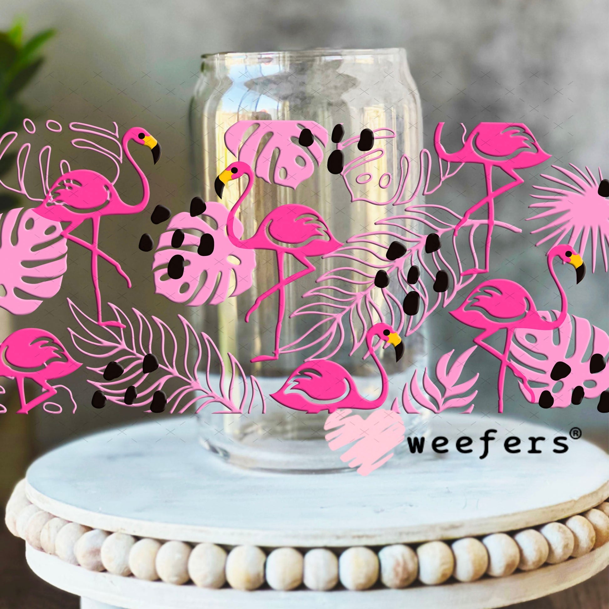 UV DTF Cup Wraps - Flamingos 16oz Libbey Glass Original Size Weefers