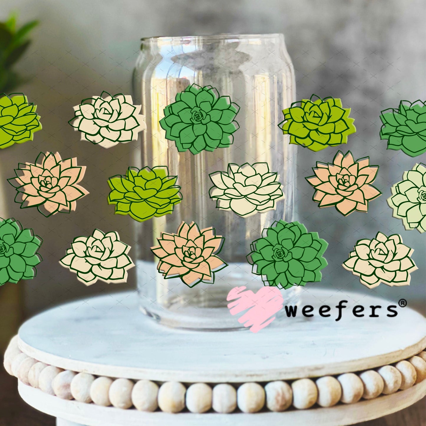 UV DTF Cup Wraps - Succulents 16oz Libbey Glass Original Size Weefers